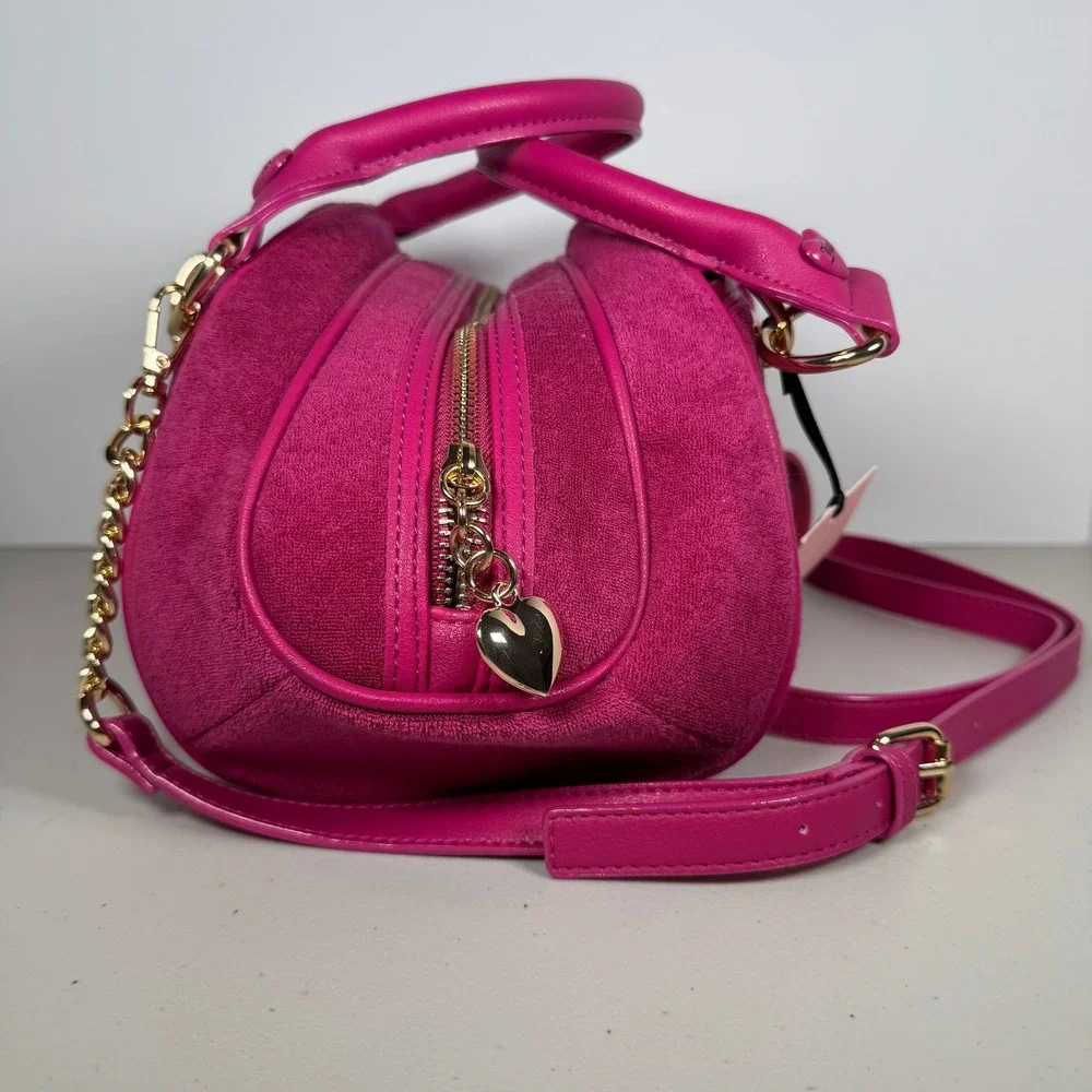 Juicy Couture Angel Velour Bowler Bag Pink Heart Charm Crossbody Tart Satchel